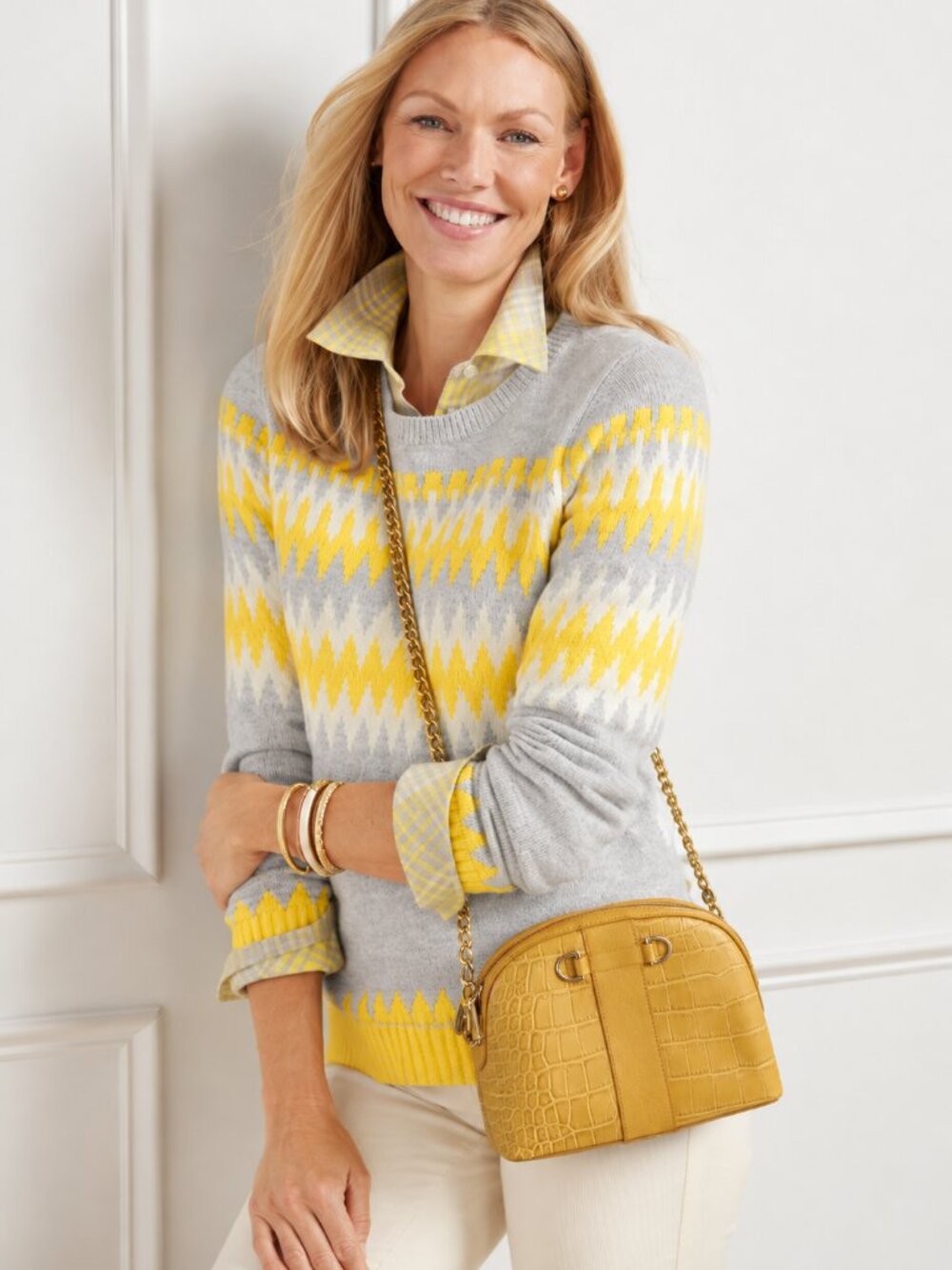 NWOT Talbots Yellow Croc-Embossed Chain Crossbody Leather Bag